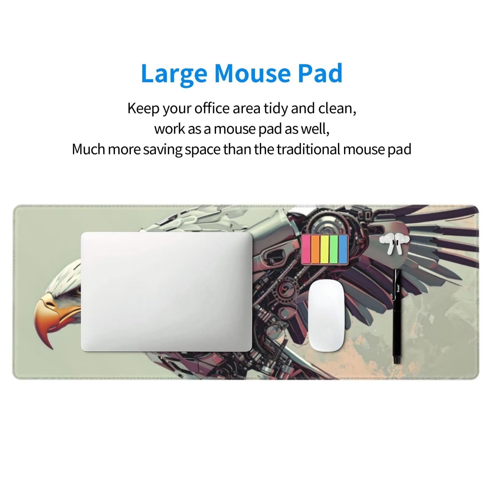 Tappetino Mouse, Tappetino Mouse Gaming Grande XXL 1500x800x3mm Tappetino Scrivania Mouse Pad, Base in Gomma Antiscivolo, Bordi Cuciti,Lavabile, Mousepad per Ufficio e Gaming (aquila) R-442