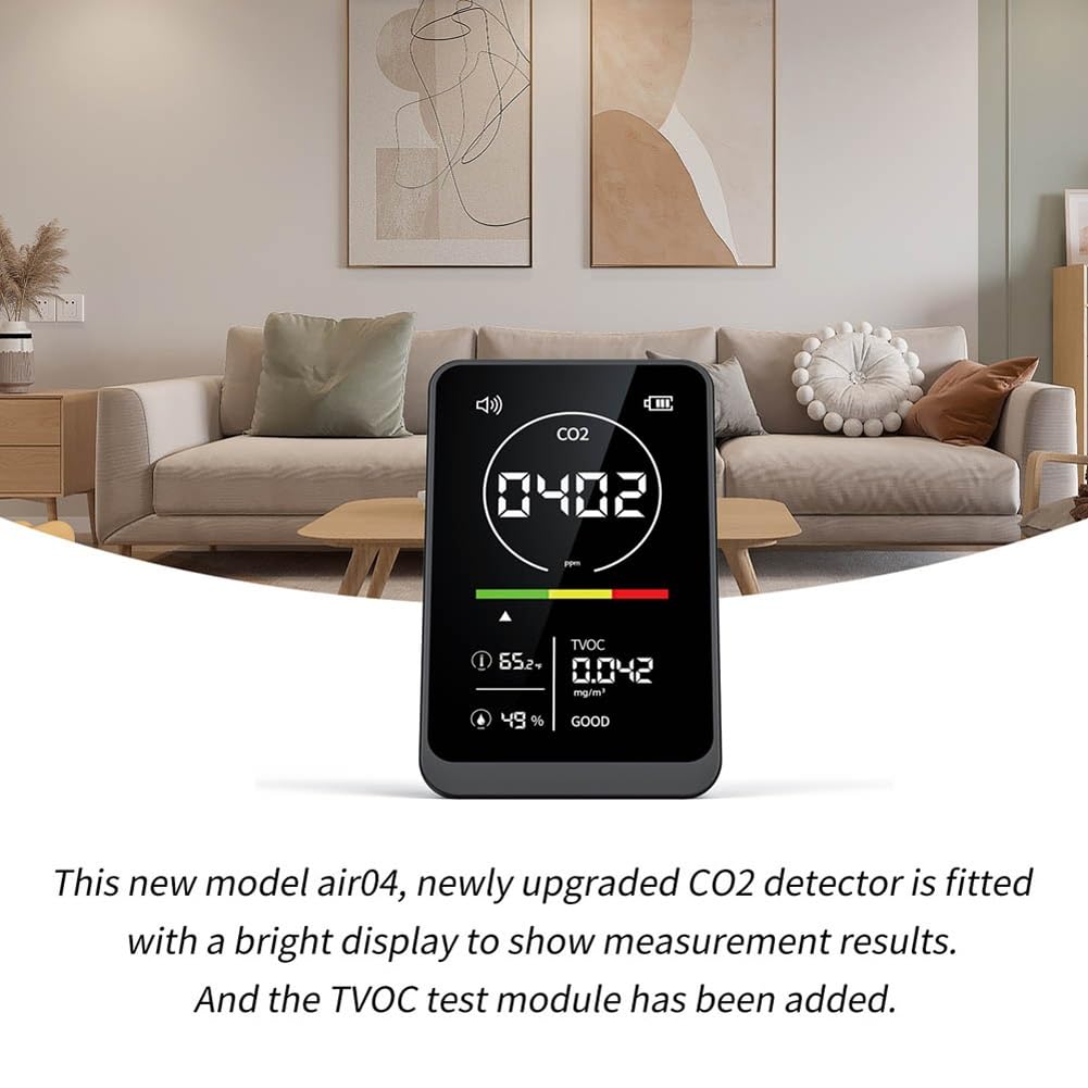 Detector de Gas, Medidor de Calidad del Aire 4 en 1, medidor de CO2, probador TVOC, Sensor Detector de Temperatura y Humedad portátil