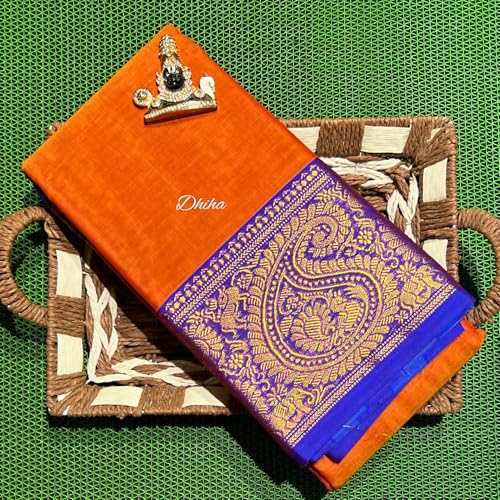 Image of Narayanpet Pure Cotton Avani Border Saree for Women with Running Blouse | Tassels | Traditional Woven Solid Design | Handloom Weave