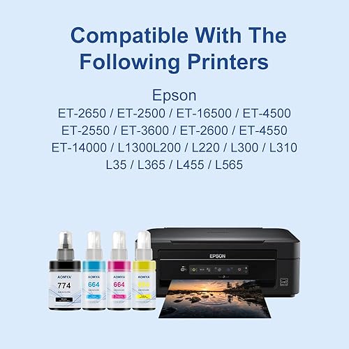 Miniatura 8 de Aomya Repuesto de botella de tinta compatible para 774 664 T774 T664 de alto rendimiento para usar con ET-2650, ET-16500, ET-4500, ET-2550, ET-3600,