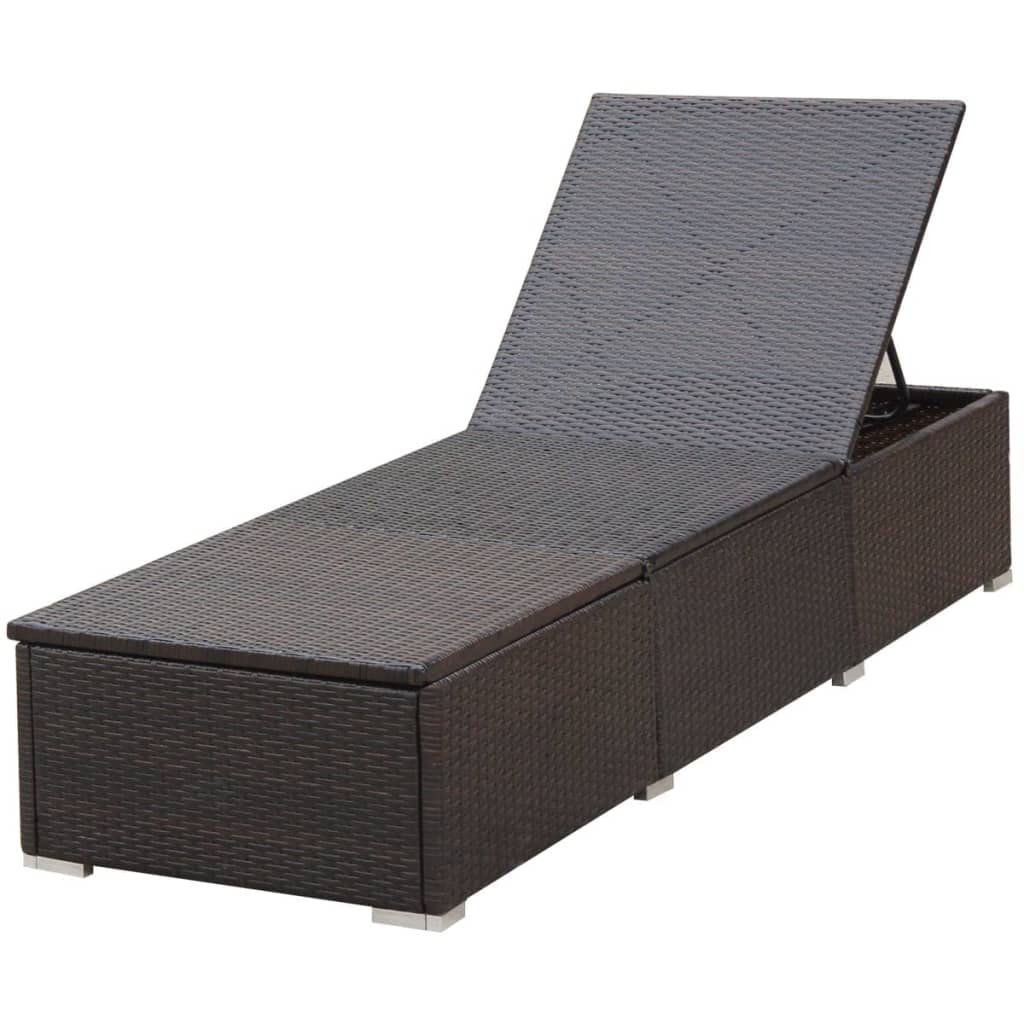 Leżak ogrodowy z poduszką polirattan brązowy regulowany składany leżanka tarasowa z ramą stalową 195x60x31 cm wygodny mebel wypoczynkowy z poliestrowym pokrowcem łatwy montaż plus poduszka siedzisko