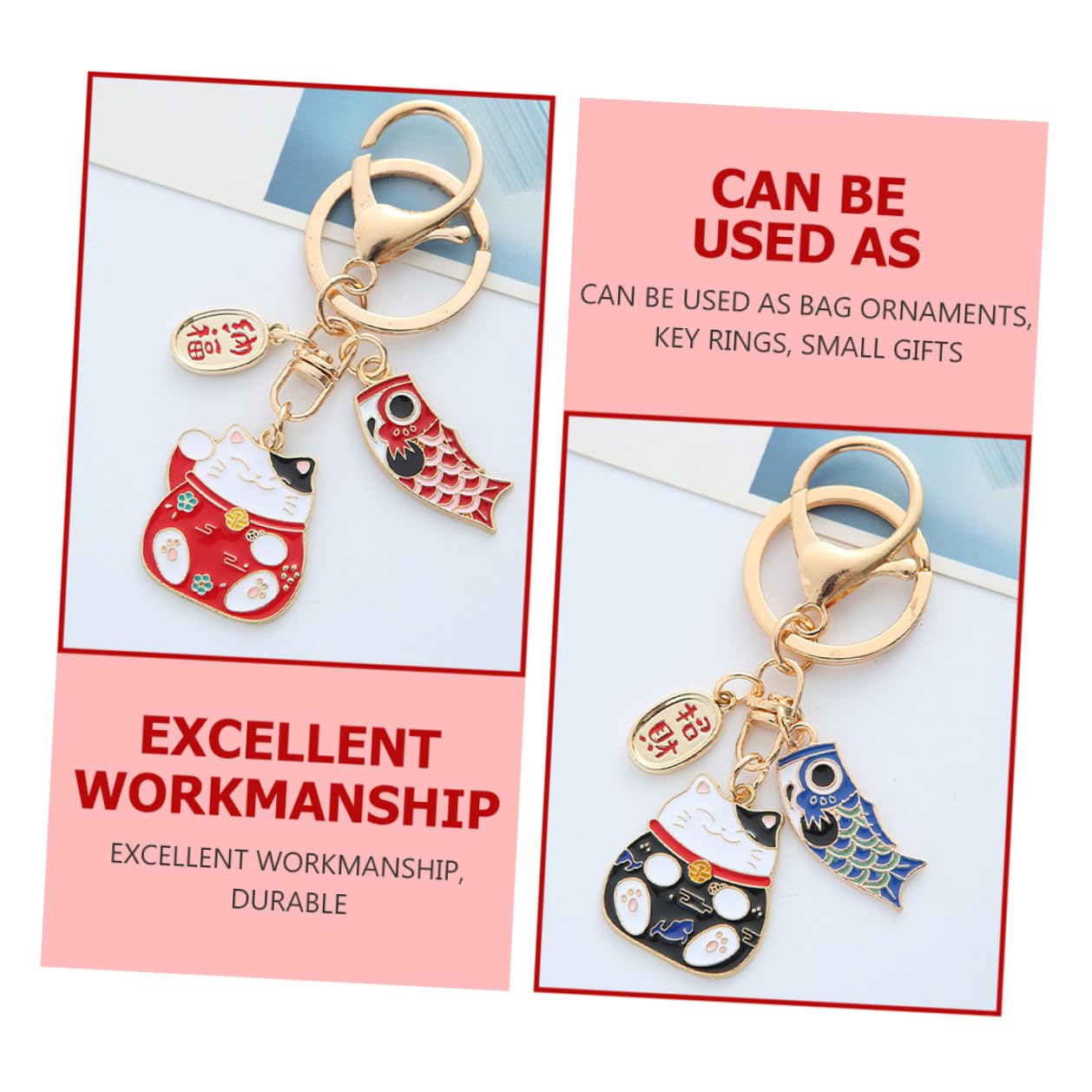 TOYANDONA Llavero de Dibujos Animados Gato Japonés de Aleación de Zinc Rojo, 2 Piezas Fina Elaboración y Diseño Práctico para Decoración y Obsequio de Año