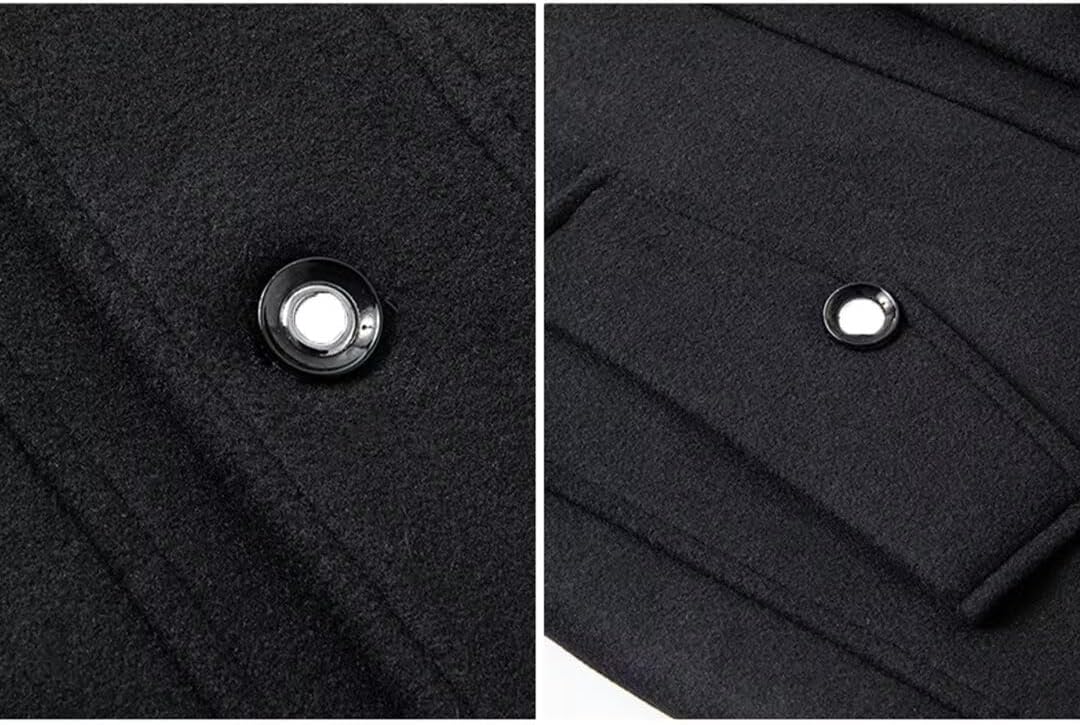 INVACHI Men's Stand Collar Wool Blend Pea Coats with Removable Inner Collar Single Breasted Overcoat