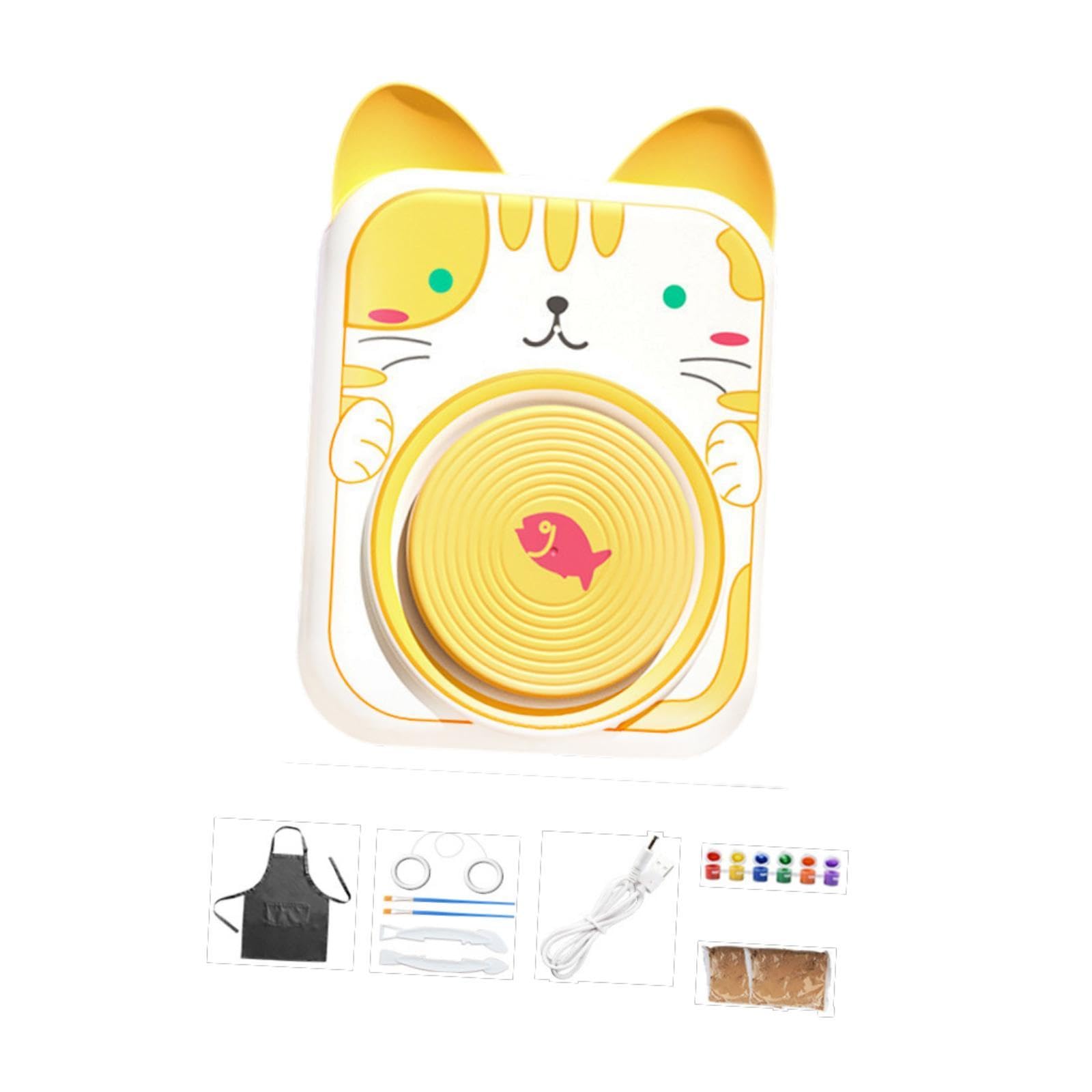 Elektrisches Töpferscheiben Set für Kinder, Töpfermaschine, Kind, Jungen Und Mädchen, DIY Malzubehör, Cartoon Haustier Förmiges Porzellanrad, Katze