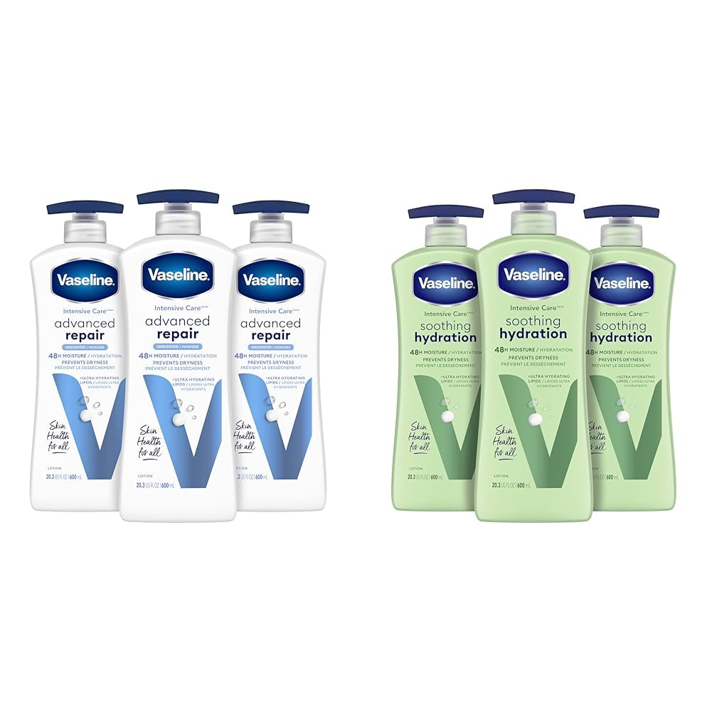 Intensive Care Body Lotion for Dry Skin Advanced Repair Unscented Lotion 20.3 oz & Intensive Care Body Lotion for Dry Skin Soothing Hydration Lotion Made with Ultra-Hydrating