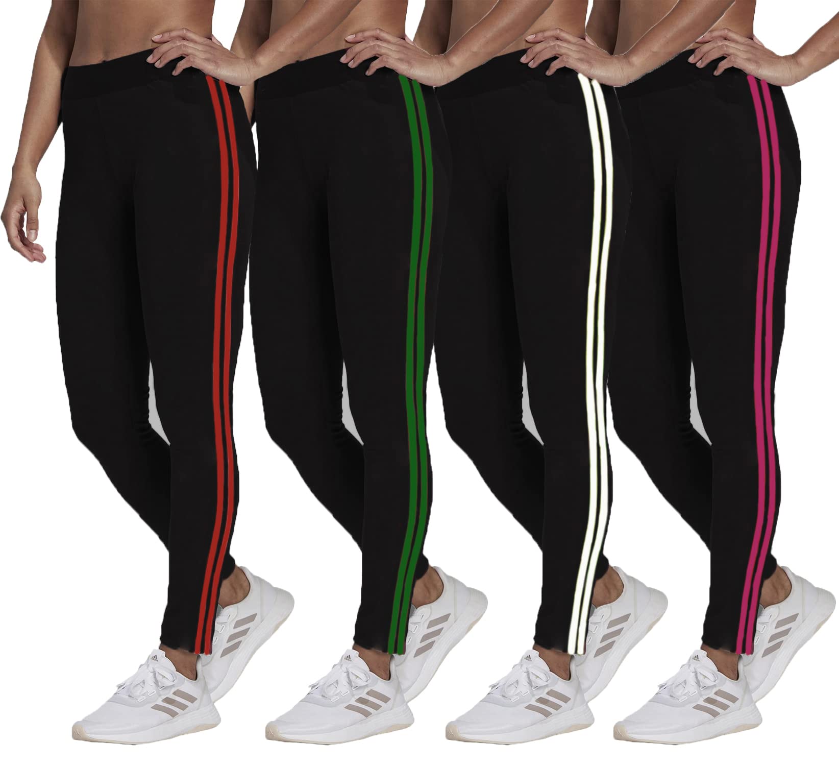 gym wear leggings ankle length free size combo workout trousers | stretchable striped jeggings | yoga track pants for girls & women (free size 28-34 inch waist)