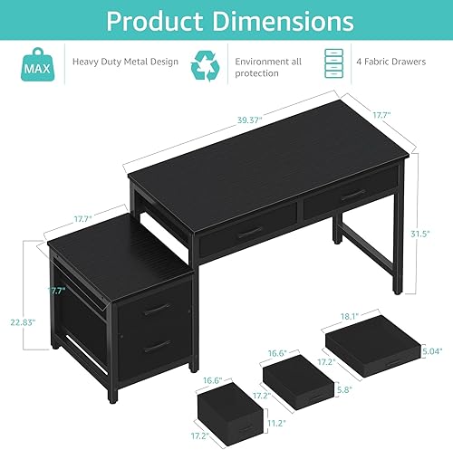 Miniatura 3 de Lufeiya - Escritorio para juegos con cajones de archivo de tela, escritorios de oficina en casa de 57 pulgadas con gabinete de archivo reversible,