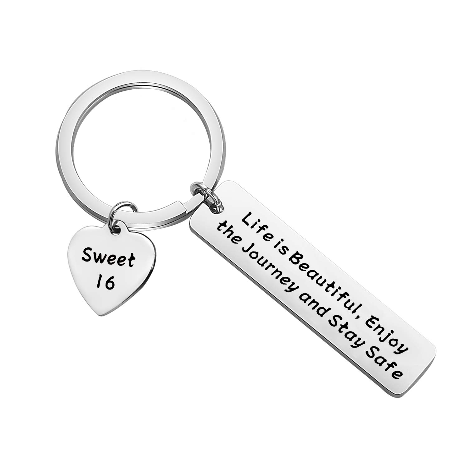 Lywjyb Birdgot Sweet 16 Gift Teen Boy Gift Teen Girl Jewelry Jesus Keychain Baptism Gift 16th Birthday Gift Life is Beautiful, Enjoy The Journey and Stay Safe Keychain