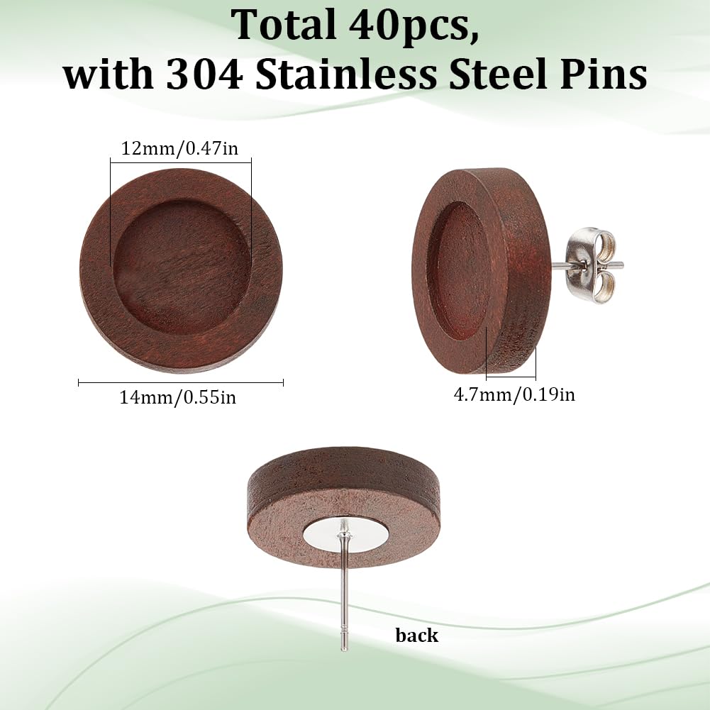 SUNNYCLUE 40Pcs Wood Earring Posts 12mm Wood Stud Earring Blanks Cabochon Settings Stainless Steel Pins Brown Round Wooden Studs Earring Bezel Blank Findings for jewellery Making Supplies DIY Crafts - Image 2
