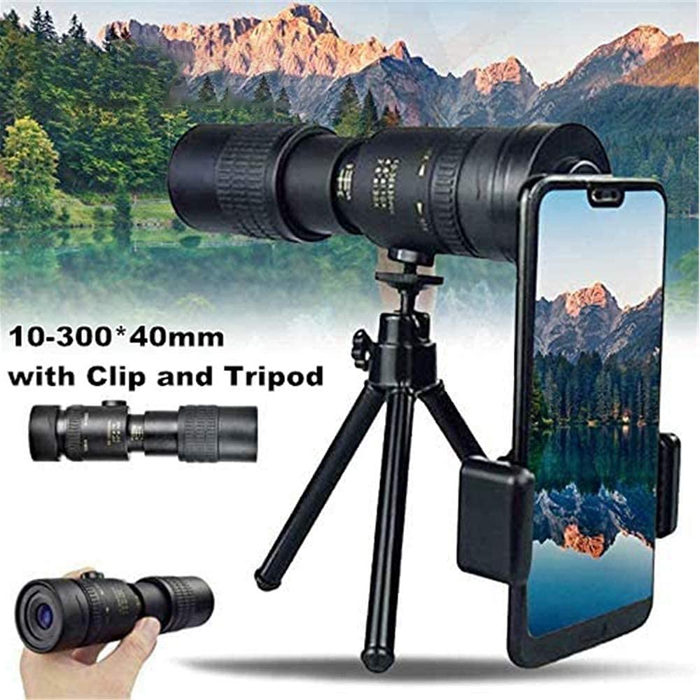 Teleskop monokularowy z super teleobiektywem 4K 10-300X30 mm, wodoodporny teleskop do pieszych wędrówek przy słabym oświetleniu, monokularowy teleskop o wysokiej rozdzielczości ze statywem i klipsem