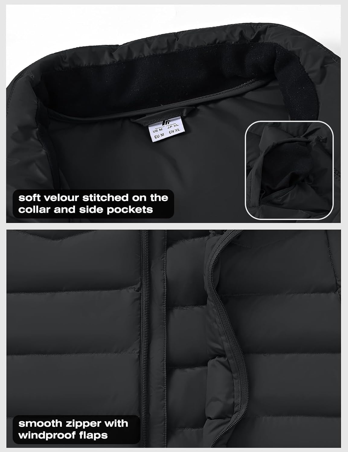 Rdruko Men's Winter Puffer Vest Insulated Quilted Water-Resistant Windproof Zipper Lightweight Sleeveless Work Fishing Hiking Black XL - Image 5