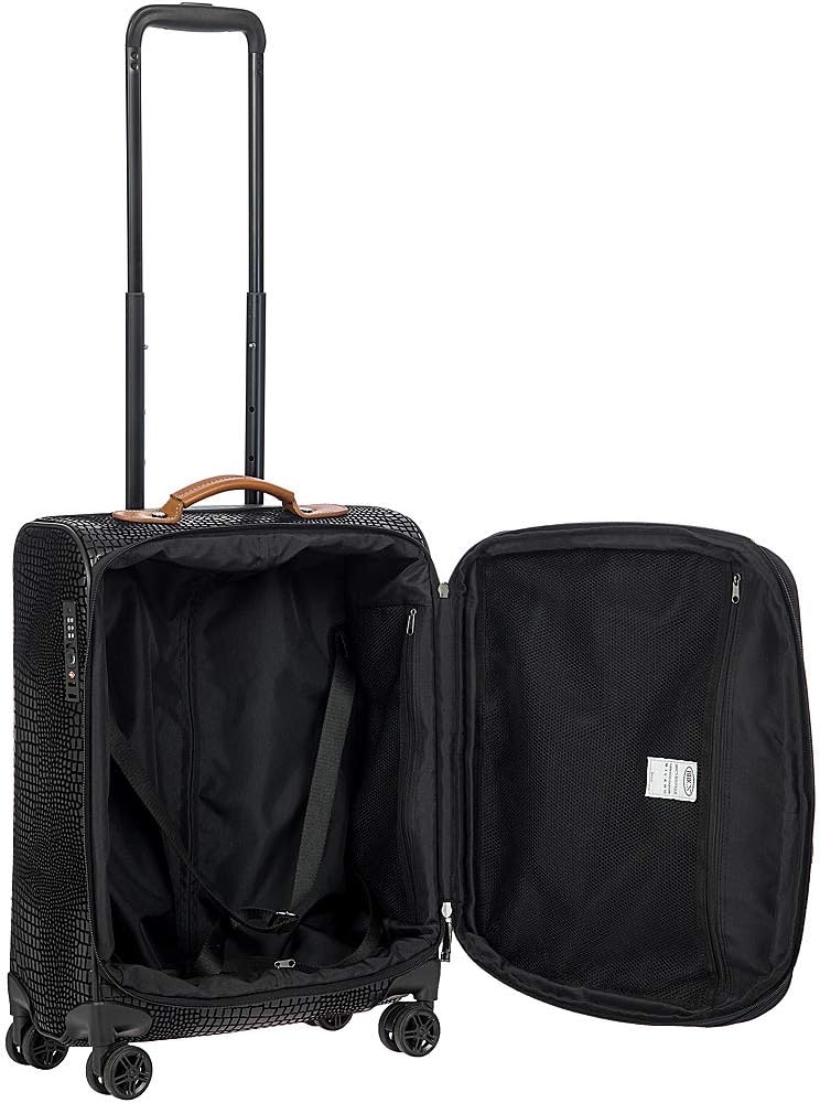 Bric's My Safari Spinner Suitcase, Airline Approved Lightweight Expandable Leather Shell Luggage with Smooth 360° Wheels and TSA Lock - 21 Inch, Black