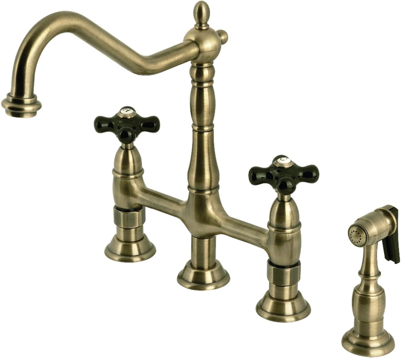 Kingston Brass KS1273PKXBS Duchess Bridge Kitchen Faucet with Brass Sprayer, Antique Brass