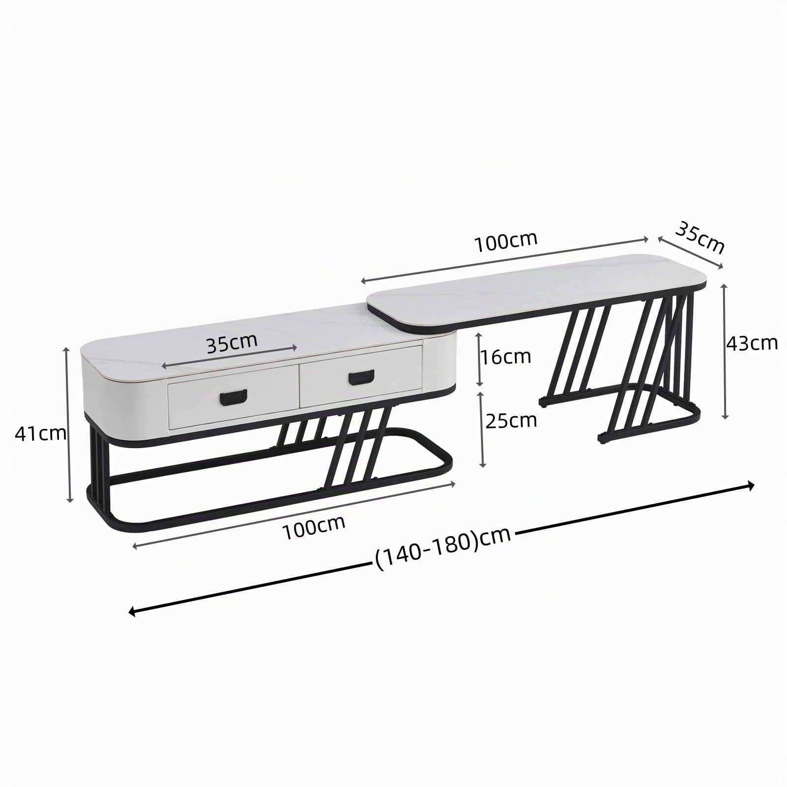 SHARPDO Mobile TV Basso e Lungo 180/140 cm, Design Moderno con Contenitore, Acciaio Nero e Pietra Sinterizzata Effetto Marmo, Stile Minimal per Soggiorno, Bianco