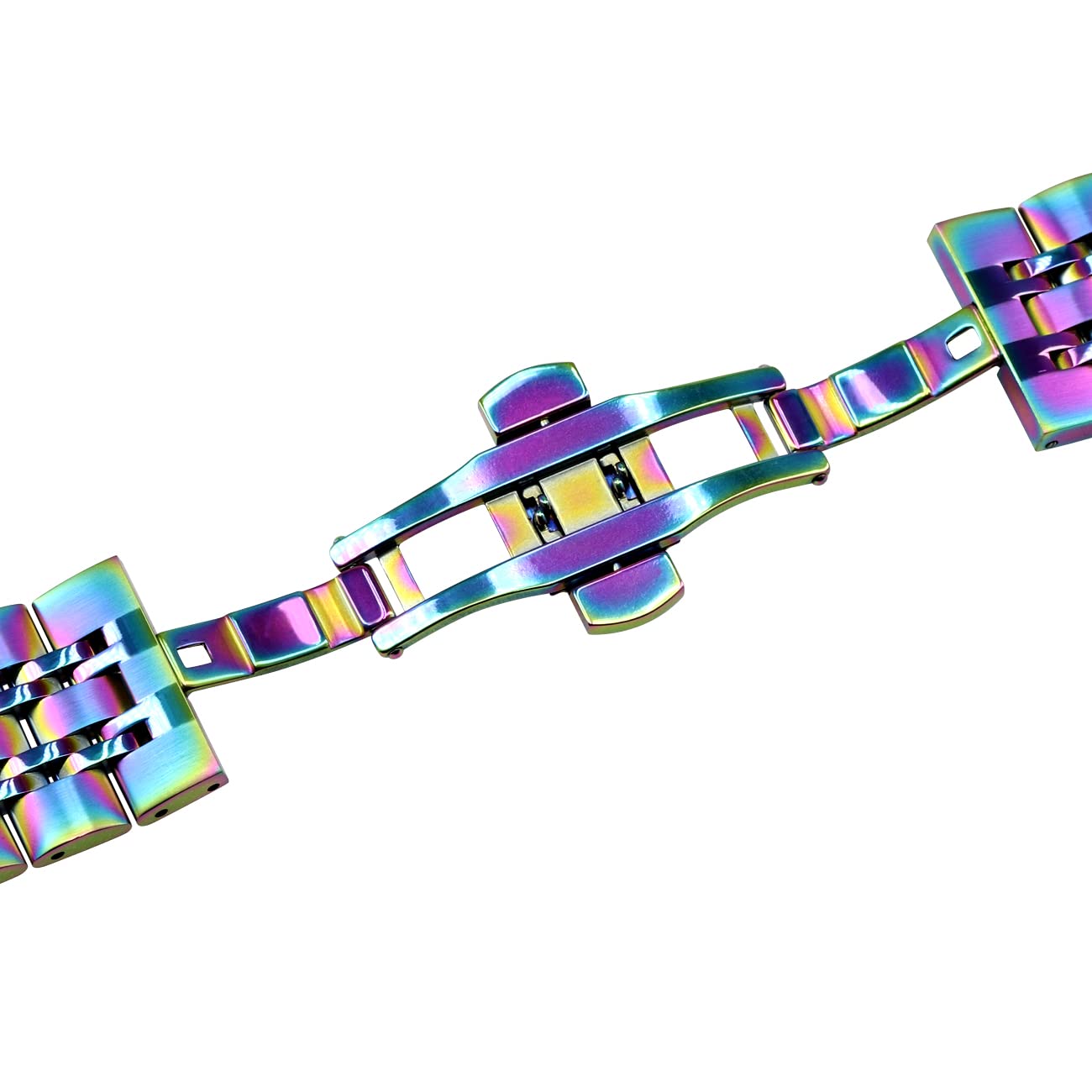 Bracelet de montre en métal à dégagement rapide, 20 mm, bracelet classique en acier inoxydable avec 7 rangées de lignes épurées bicolores, brossé et poli, pour homme et femme, bleu