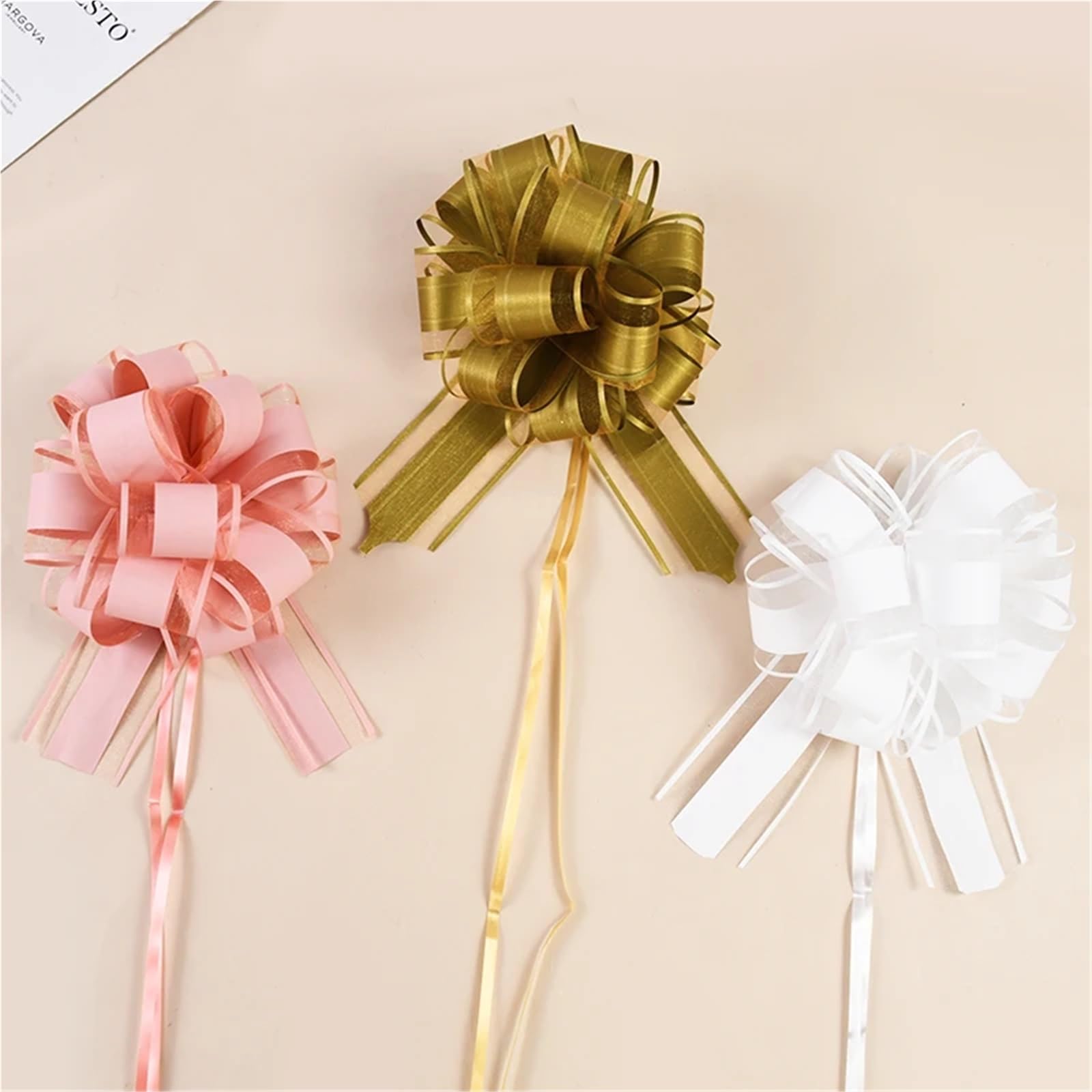 Lot de 10/20 nœuds à tirer pour mariage, voiture, cadeau, chaise, décoration de fête d'anniversaire (couleur 02, 20 pièces)