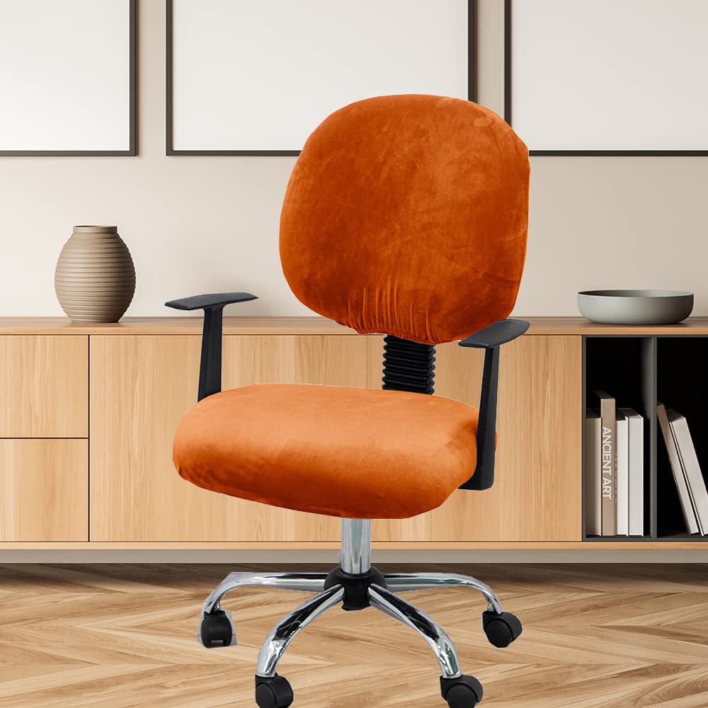 XMNTG Stretch Orange Velvet Swivel Office Desk Chair Seat Covers Mid-Back Rotating Chair Cover Computer Chair Slipcover Removable Washable Chair Backrest Cover Seat Cushion Protectors (Orange)