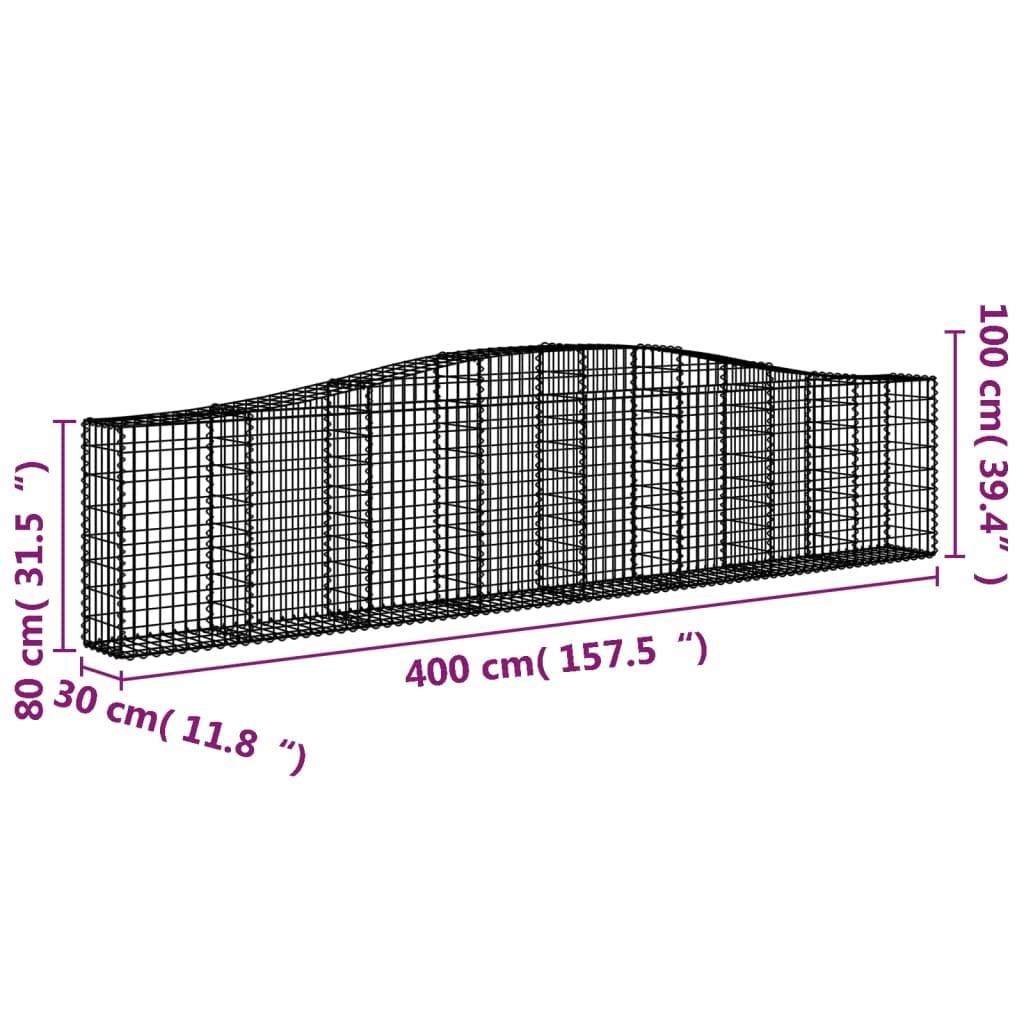 7-TLG - Cesta para gaviones (400 x 30 x 80/100 cm, galvanizada), diseño de arco alto