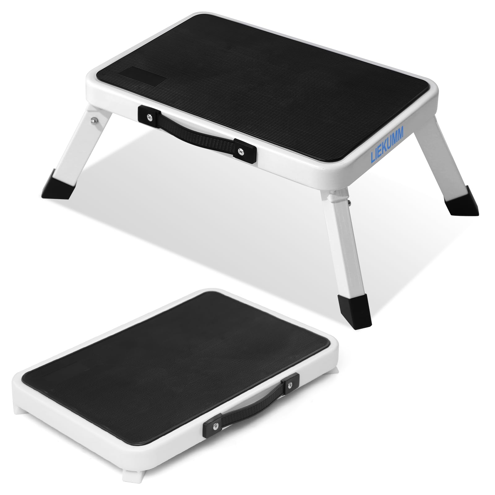 LIEKUMM Tabouret portable, échelle pliante à une étape, plate-forme de travail en marches, plate-forme de travail pour camping-car, garage, cuisine, bureau, blanc, capacité 150 kg