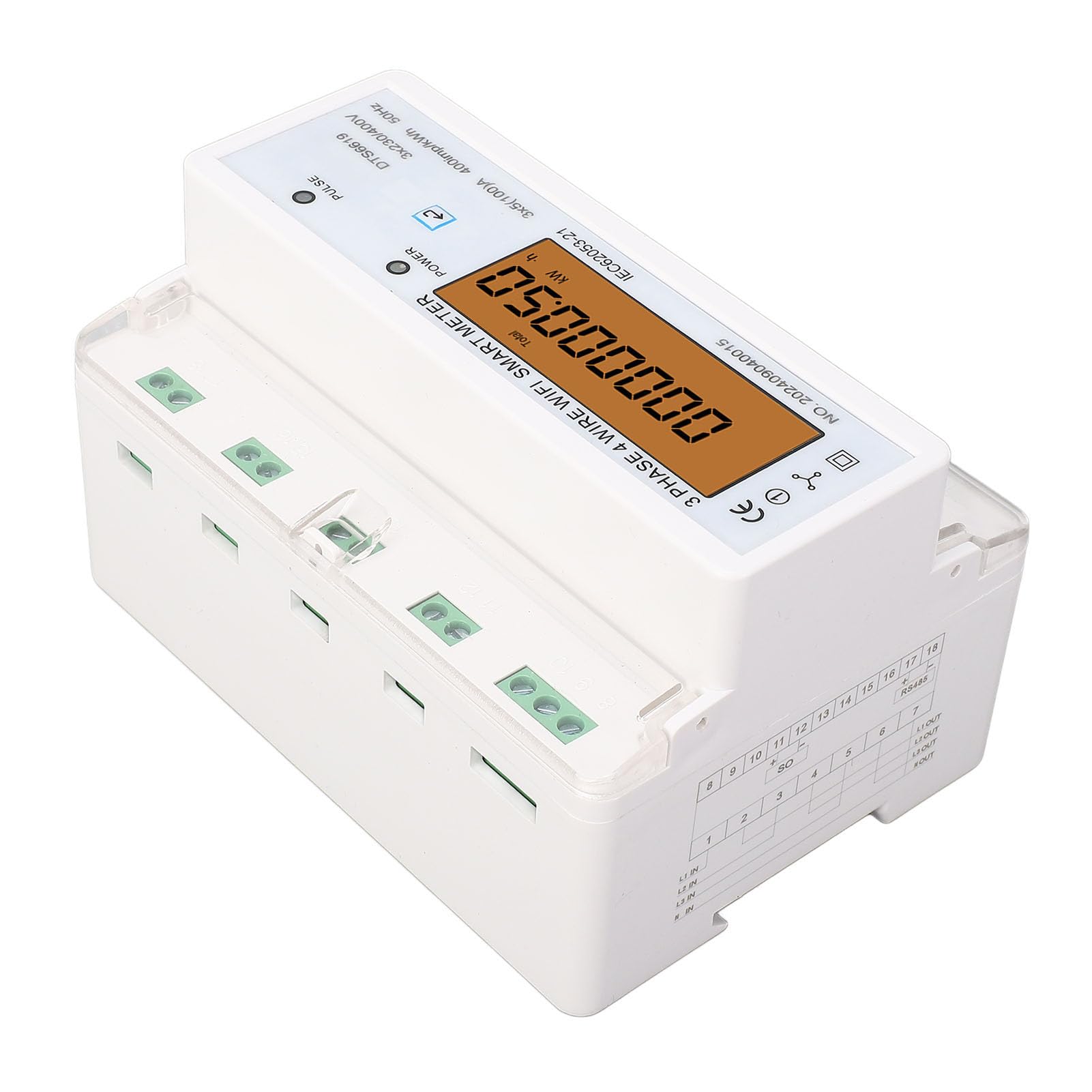 Fafeicy 3-fazowy Miernik Mocy WiFi, Inteligentny Licznik Energii Montowany na Szynie DIN z Podświetlanym Ekranem, Prąd Znamionowy 100 A do Zdalnego Monitorowania za Pośrednictwem Aplikacji