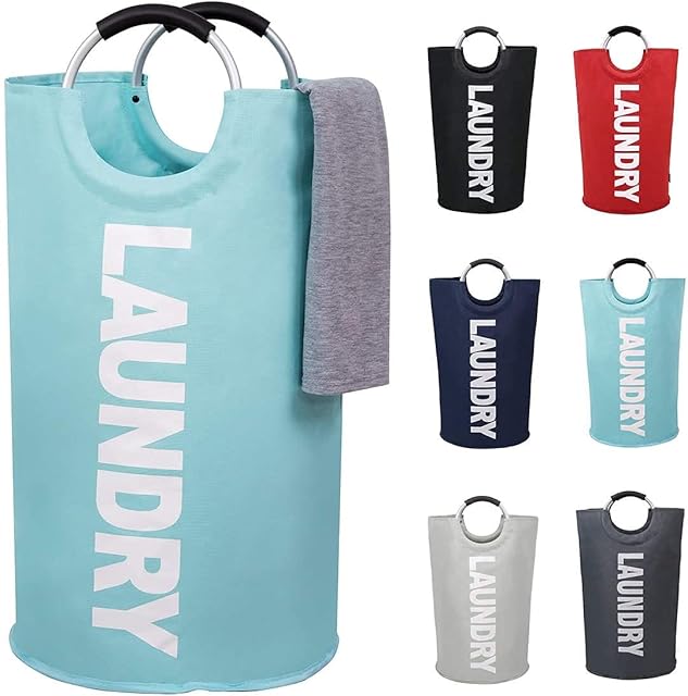 82L Laundry Basket Bag - Large Foldable Washing Basket, Collapsible Fabric Laundry Hamper - Laundry Basket with Handles for Bedroom, Bathroom, Utility Rooms (Light Blue)