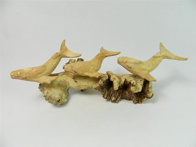 Thai Gifts 3 Hand Carved Humpback Whales On Parasite Wood
