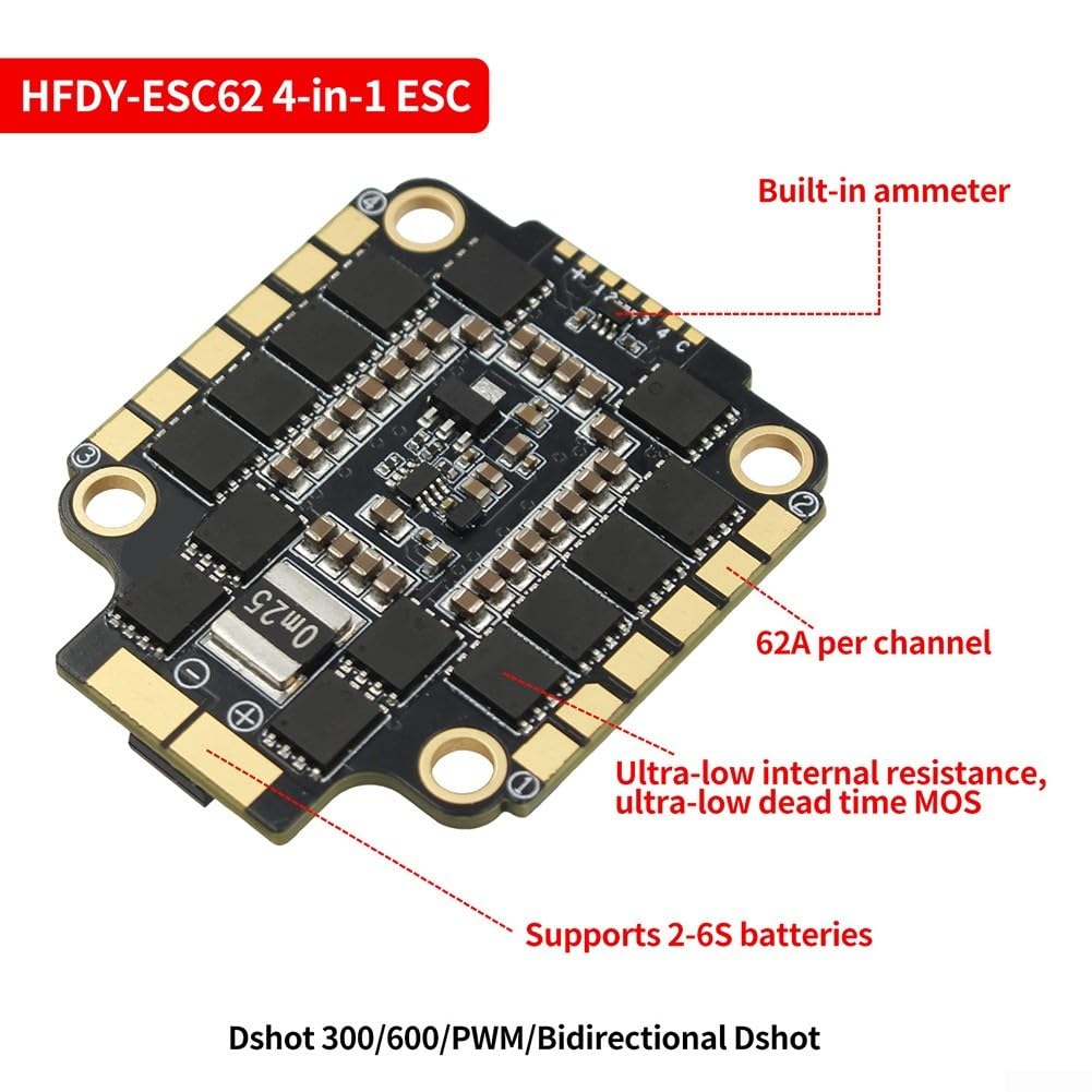 FC435 Flugcontroller Stack STF43562 mit 4-in-1 62A ESC AM32 Firmware für Racing Drones 3-6S für lipo für dji HD OSD Support(STF43562)