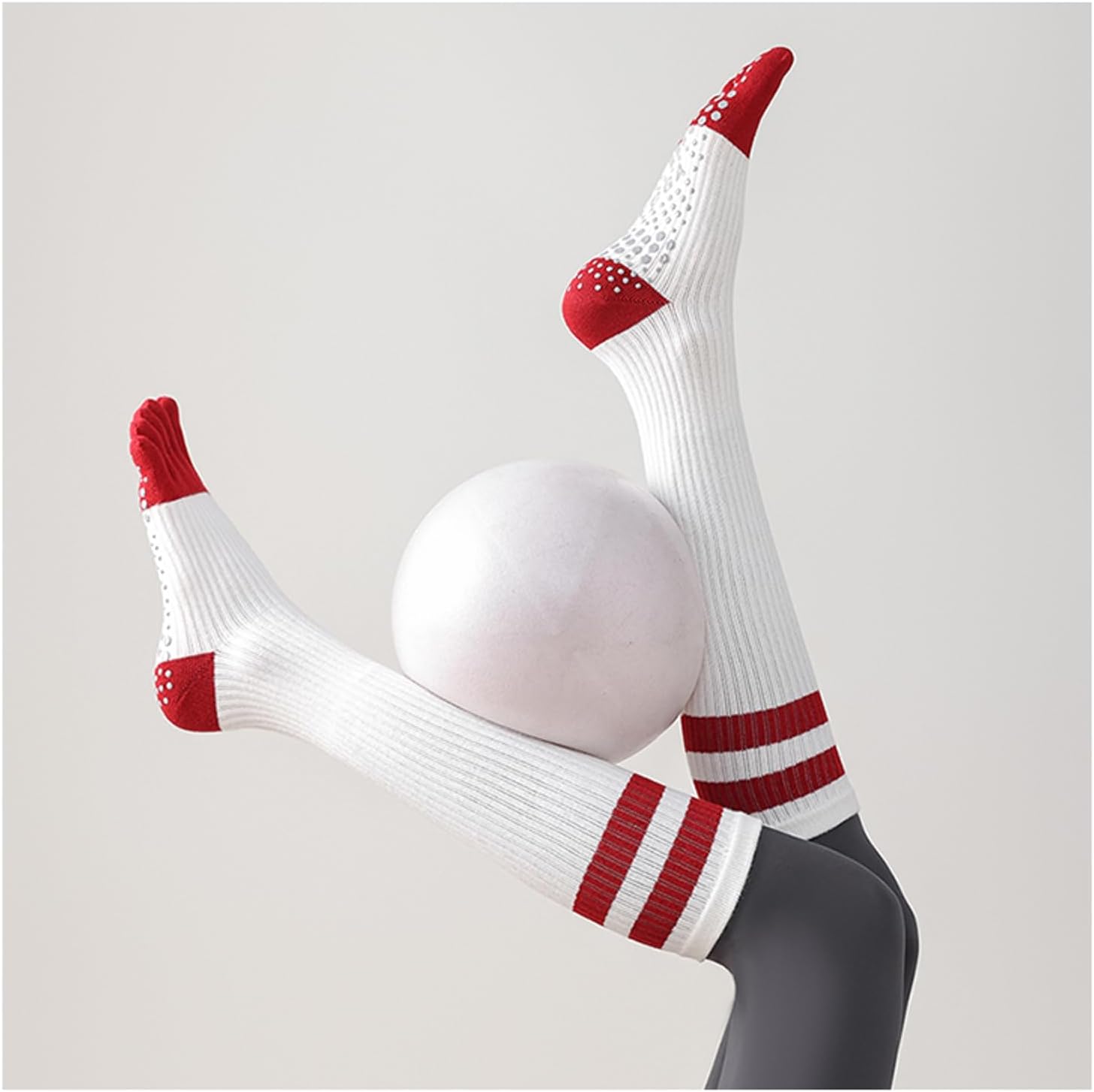 Women Yoga Pilates Socks with Grips Non Slip Full Toe Cotton for All Seasons Calf Series 21