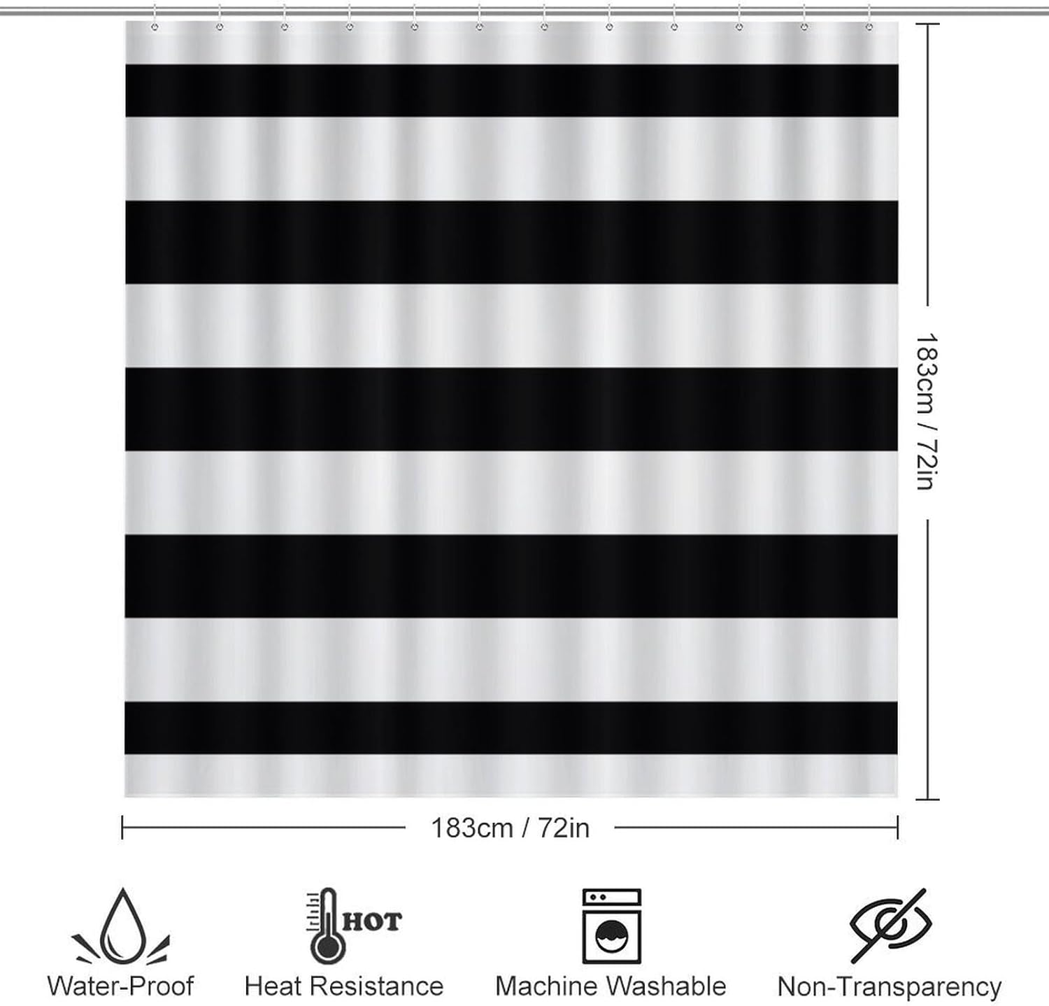 4Pcs Black White Stripe Shower Curtain Sets, Bathroom Set Decor with Non-Slip Bath Mat, Toilet Lid Rug and Contour Mat, 72 x 72inch