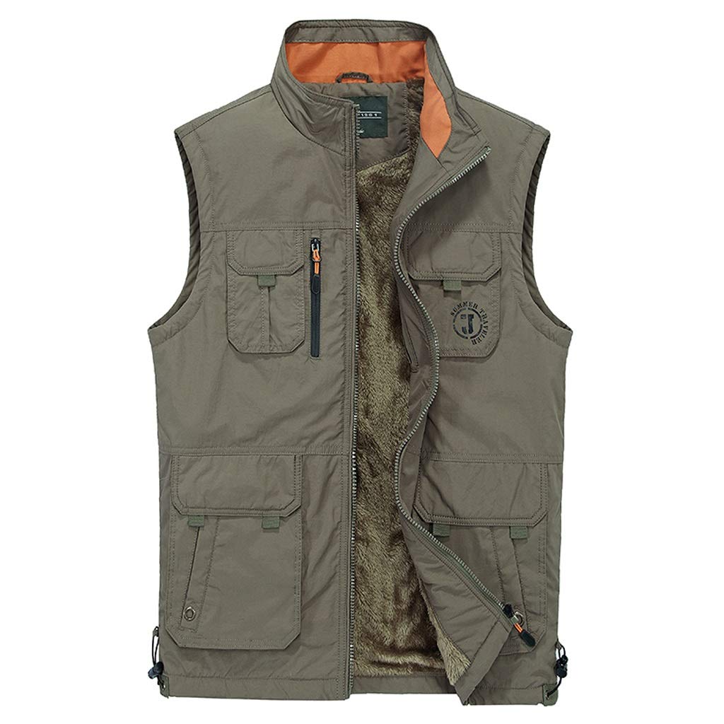 WDX- Chaleco de bolsillo de fibra de poliéster para hombre, deportes de otoño e invierno, y ocio, chaleco multibolsillos Transpirabilidad (Color: Caqui, Tamaño: XXXL)
