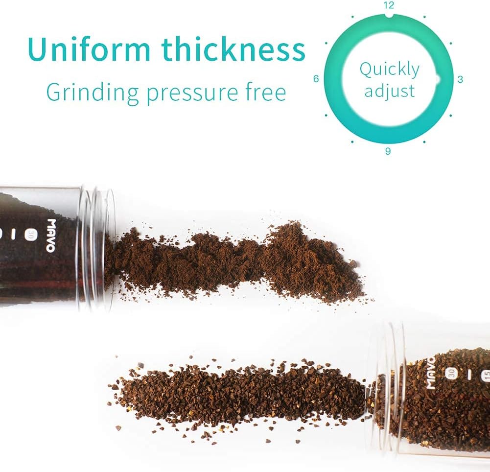 MAVO Manual Coffee Grinder, Burr Coffee Bean Grinder - Conical Ceramic Burrs x 2-12 Adjustable Setting - with Ceramic Grinding Core - Perfect for French Press, Pour Over