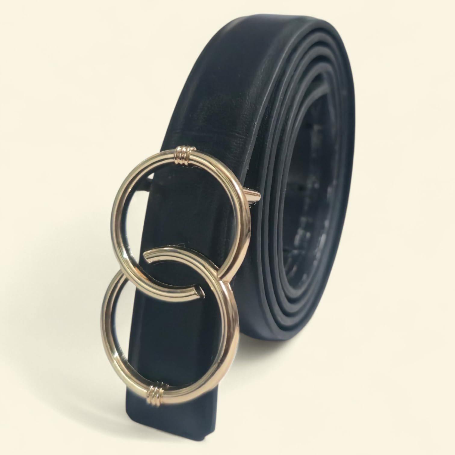 Women Artificial Leather Belt with Gold Rectangular Buckle | Stylish Casual & Formal Waist Belt (4025-BLACK_)-image-37