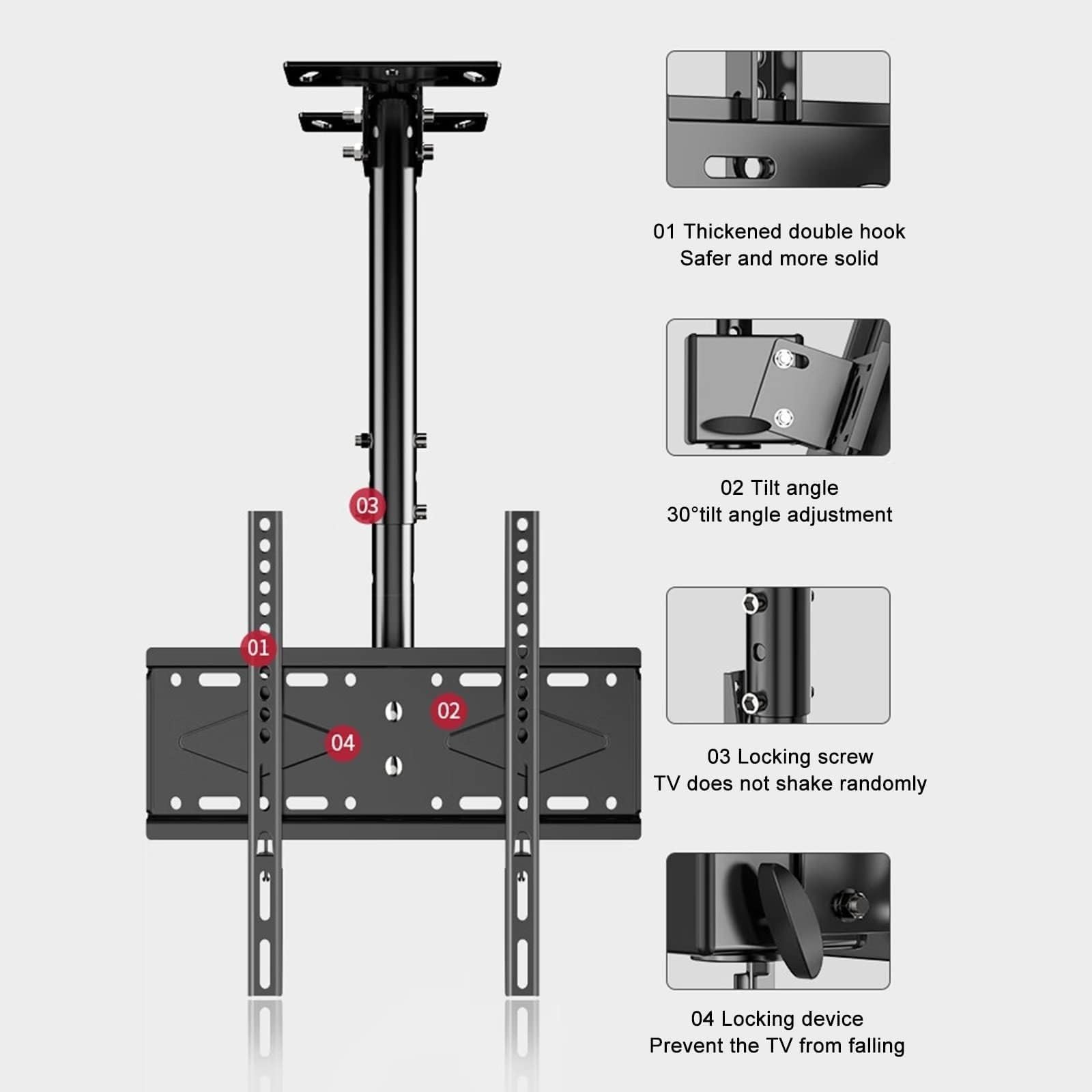 Soporte de techo universal para TV, soporte de pared giratorio telescópico, rotación de 360 grados, soporte de TV inclinable y giratorio, apto para televisores de 26 a 60 pulgadas, VESA máx. 400 x 400