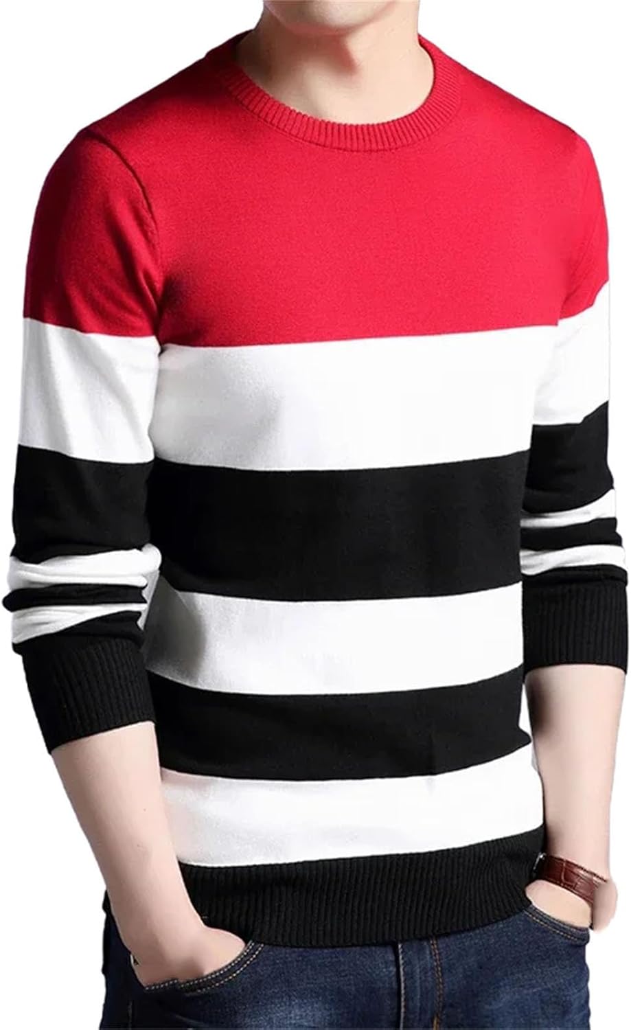 Men's Casual Striped Long Sleeved Knitted Shirt Fashionable Comfortable Top