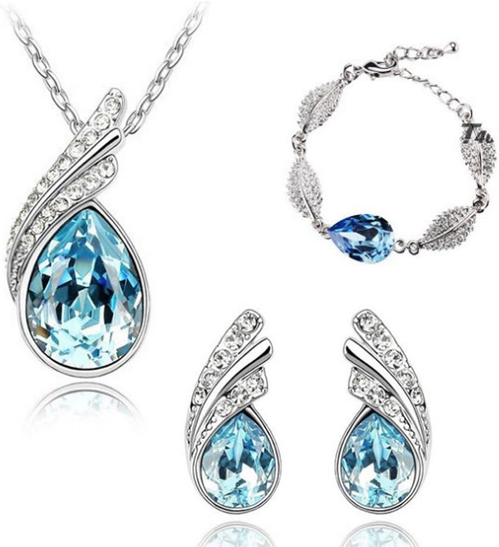 Lovely Tear Drop Pendant Necklace Bracelet Earrings Women Crystal Jewelry Set