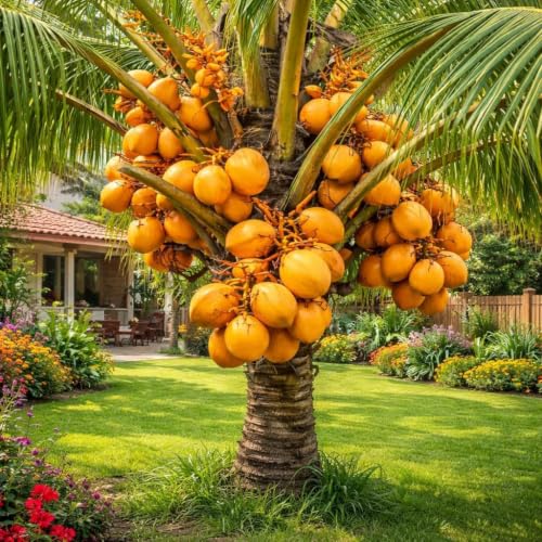 Image of Hybrid Coconut Live Plant with Pot | Tropical Coconut Palm Fruit Tree | Fast Growing Outdoor Plantation Plant for Home Garden Farm Backyard Terrace Landscape Decor | Pack of 1