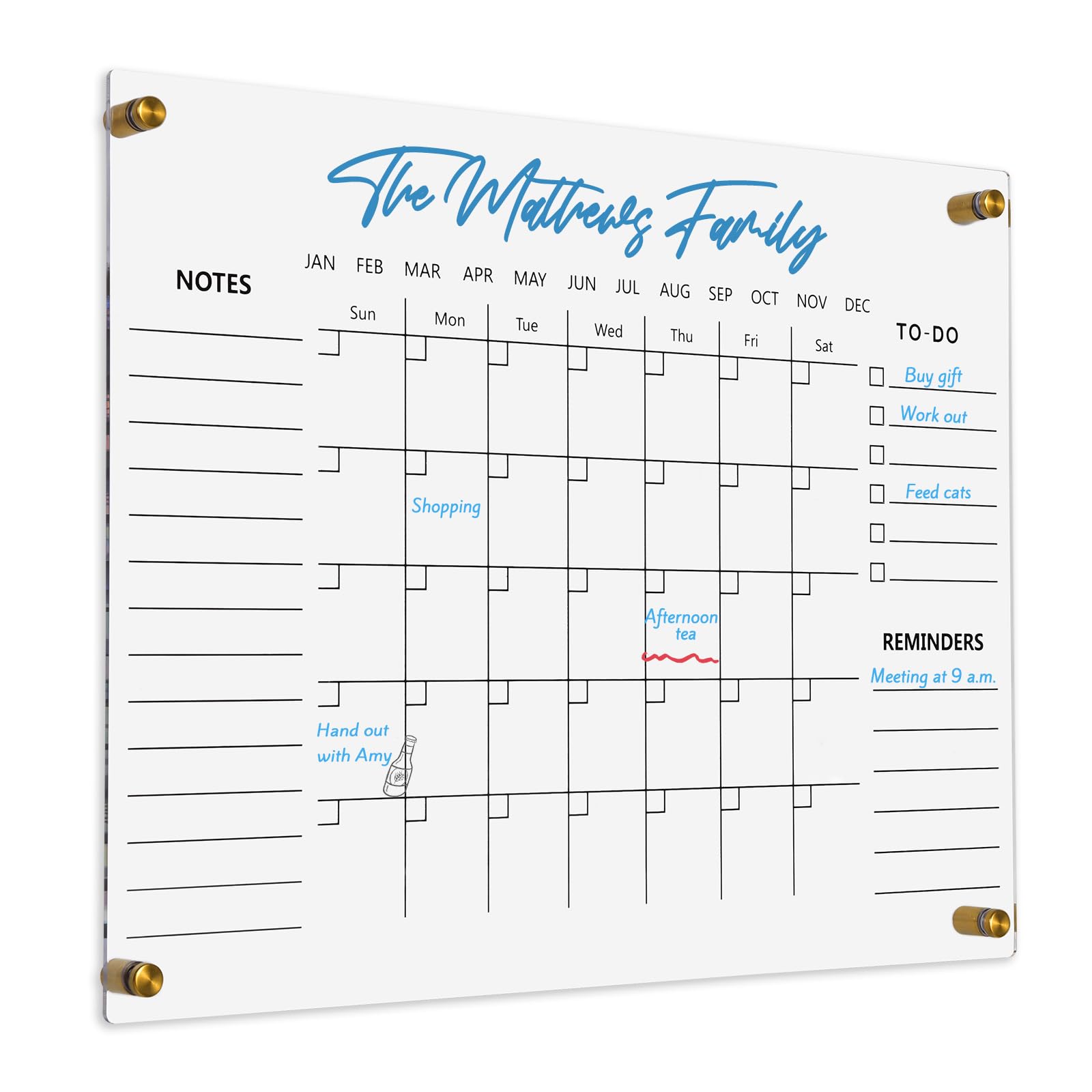 Clear Acrylic Calendar Dry Erase for Wall, Family Planner, Monthly Calendar Dry Erase Whiteboard for Home, Office, 17" x 13"Reusable White Board(Clear-3343)