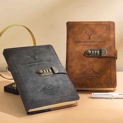 Livro Diário Caderno Agenda Permanente Lock Senha 2025 couro (Preto)