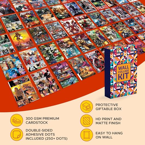 Image of CodersParadise Superhero Wall Collage Kit | 54 Premium 4x6 Posters | Marvel & DC Inspired Aesthetic Room Decor | Superhero Cardstock Wall Art for Bedroom, Dorm & Office | Glue Dots Included