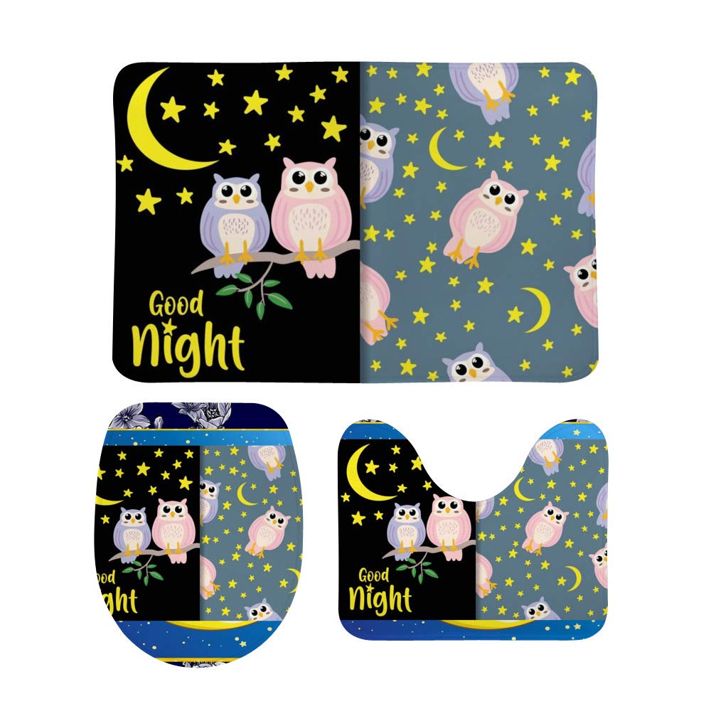 Tapis de toilette antidérapants CHEHONG motif oiseau en lot de 3 pièces pour la salle de bain