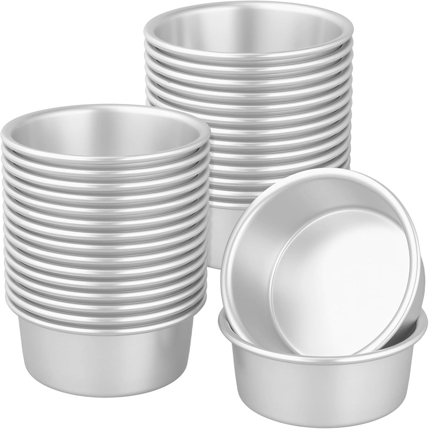 SHEUTSAN Round Cake Pan, 4 Inch, Set of 30, Aluminum Baking Tins for Cheese, Pizza, Quiche