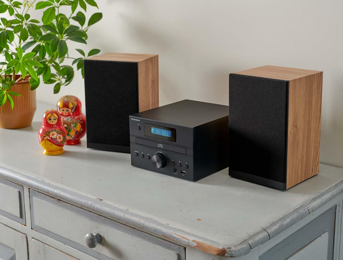 Thomson Micro Chaine Bluetooth Radio CD MP3 (Bois et Noir)