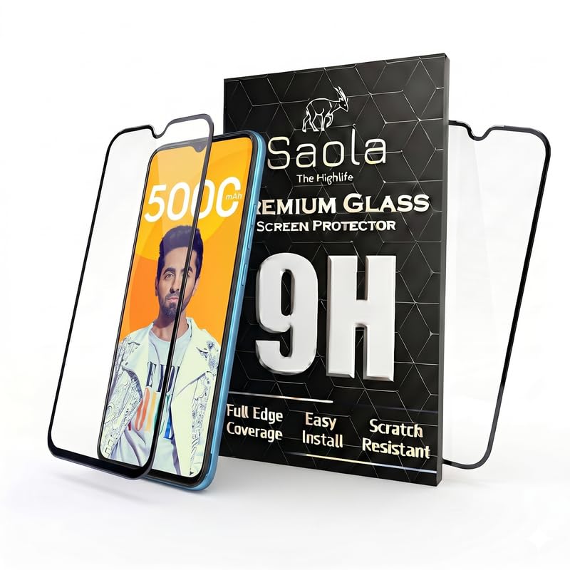 Image of Saola HD+ Oleophobic Tempered Glass Screen Protector For Tecno Spark GO 2021 (Pack Of 2) with Free Installation Kit. Full screen Coverage - 6.52 inch