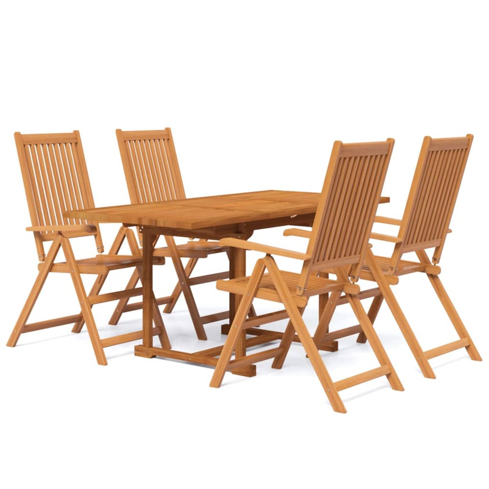 IKAYAA Conjunto de Jardín de Madera de Acacia Comedor de Exterior Incluye 1 Mesa y 4 Sillas Plegable y Respaldo Ajustable en 5 Niveles para Terraza Patio #4