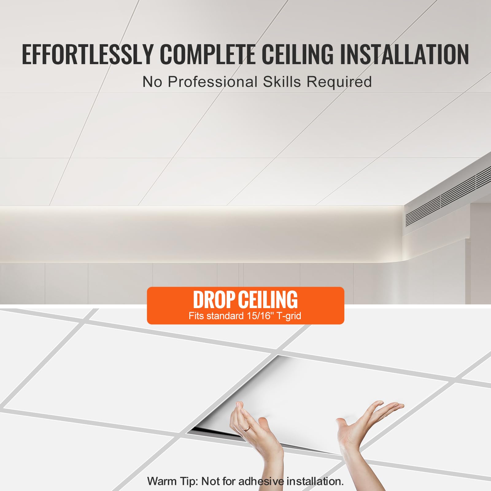 VEVOR Pannelli per Controsoffitto 605 x 1213 mm Pannelli per Soffitto Confezione 10, Buona flessibilità, Facile Installazione, Rivestimento per Soffitto per Decorazione di Casa/Ufficio, Bianco Liscio