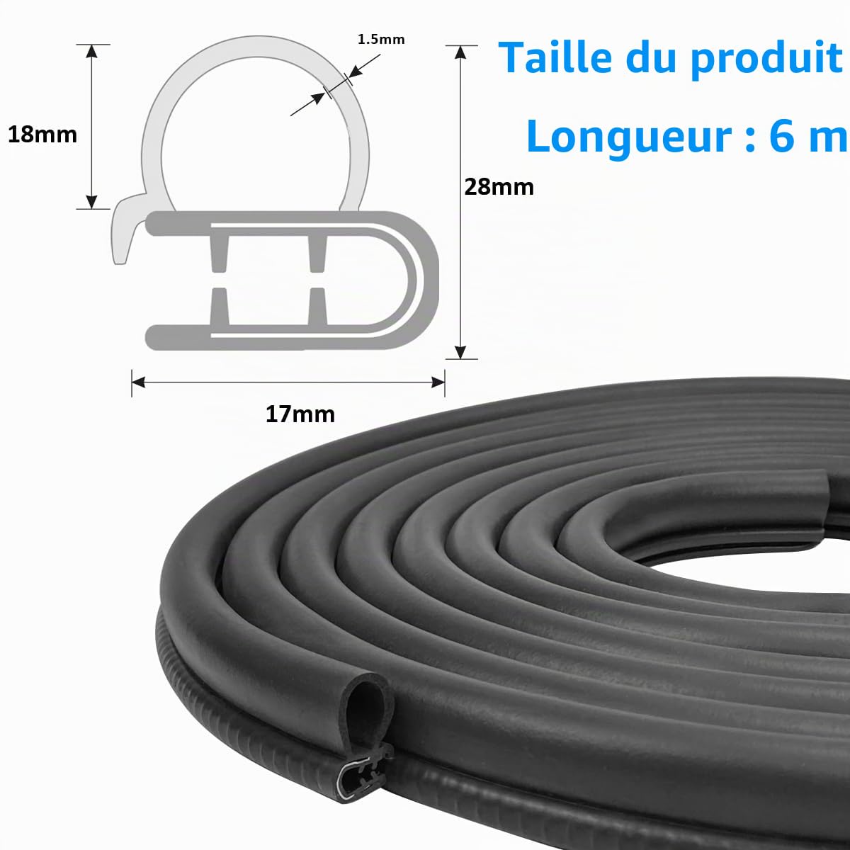 Joint de porte de voiture - En caoutchouc - Protection contre les intempéries - Pour voitures, bateaux, camping-cars, camions et applications domestiques (6m)