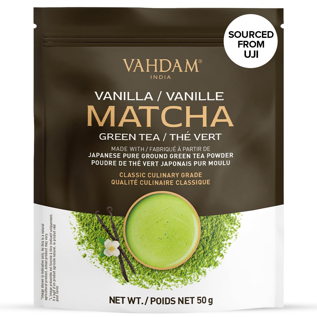 VAHDAM, Vanilla Matcha Green Tea Powder (1.76oz/50g) Authentic Japanese Matcha Powder With Pure Vanilla | Brew Delicious Vanilla Matcha Latte