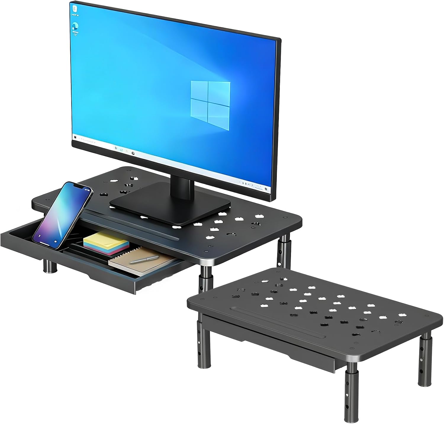 2 Pack Computer Monitor Stand Riser with storage , 3 Height Adjustable Laptop Stand for Desk, Monitor stand for desk with Star Mesh Platform for Laptop, Computer, ,Gaming Consoles ,PC (Black)