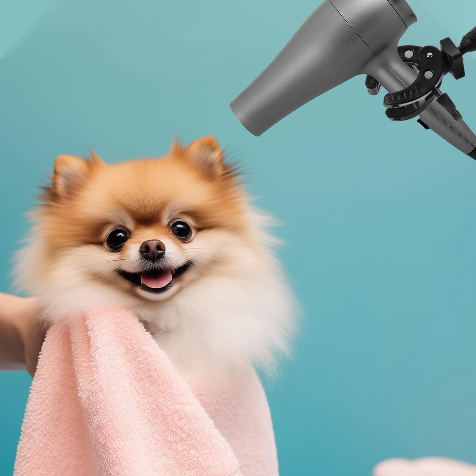 Supporto per Asciugacapelli per Toelettatura Cani Regolabile 360° Nero