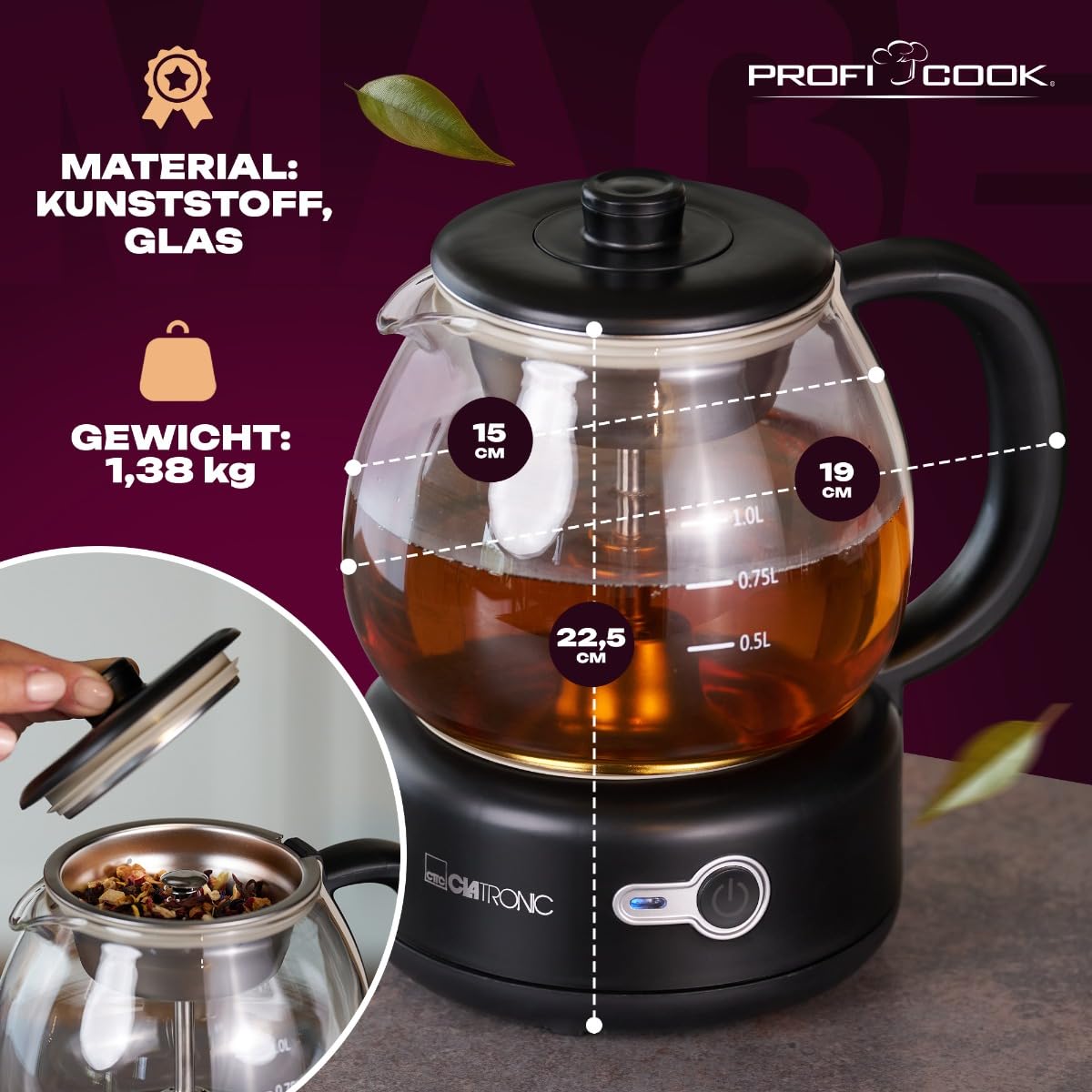 Clatronic TK 3715 noir Théière électrique 1,0L